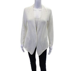 Kash Womens Long Sleeve Crochet Knit Trim Cardigan Sweater White Cotton IT 40